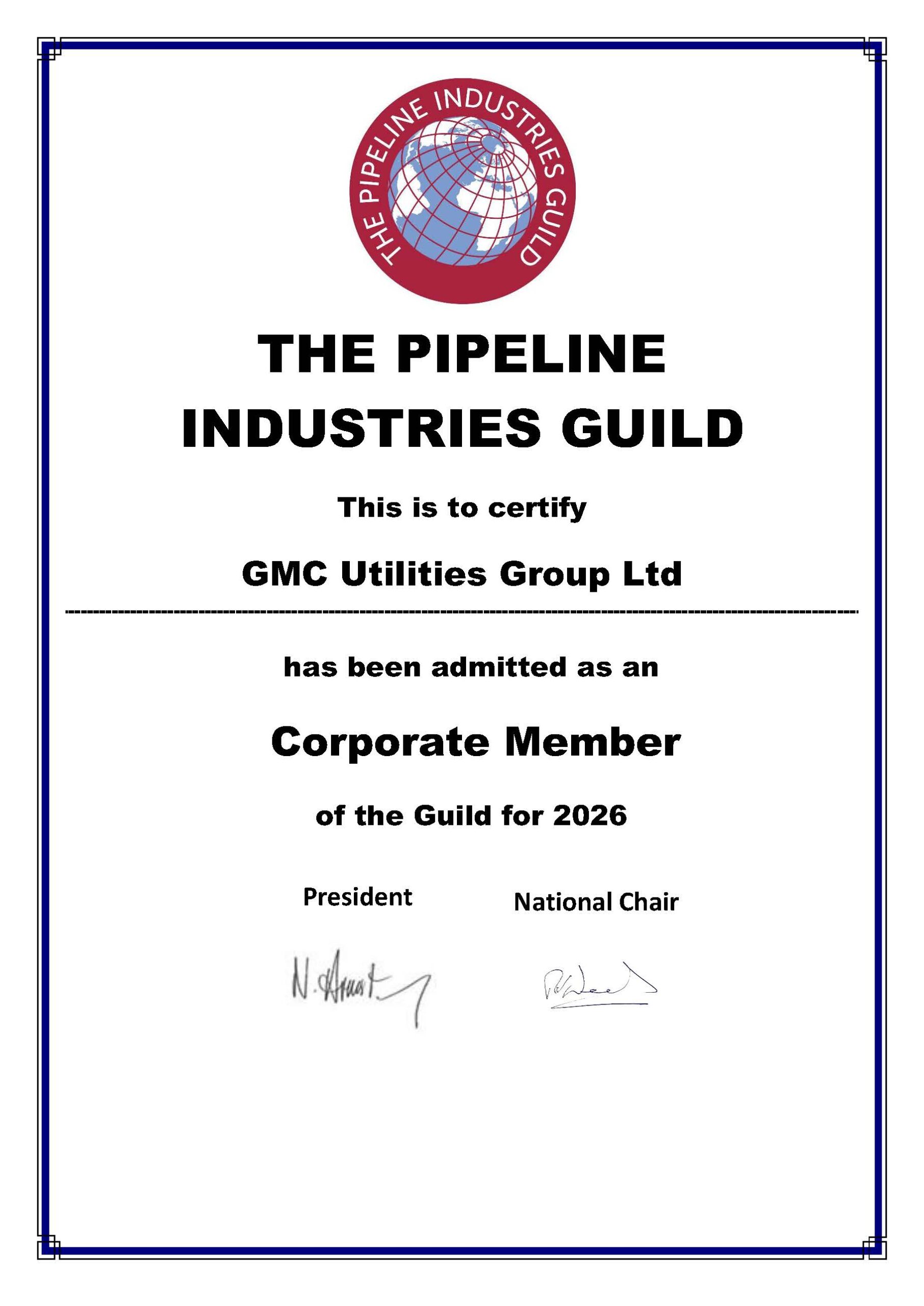image graphic for GMC certificate for membership of pipleine industries guild
